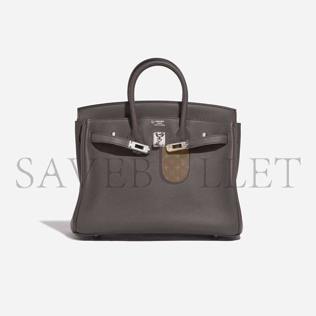 HERMES MASTER BIRKIN 25 SWIFT LEATHER PEWTER GREY SILVER BUCKLE BAG H049362CK10 (25*20*13cm)